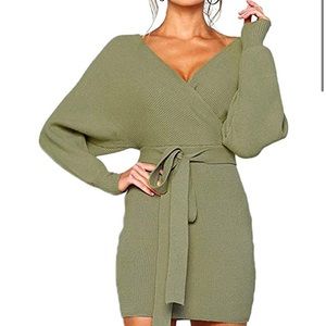 Light green LS batwing sweater dress